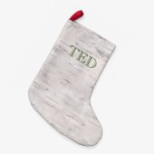 樺の木ツリーナチュラルクリスマスネーム素朴ホリデイ スモールクリスマスストッキング (正面 (吊り時))