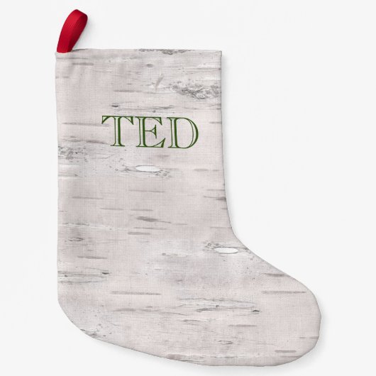 樺の木ツリーナチュラルクリスマスネーム素朴ホリデイ スモールクリスマスストッキング (正面)
