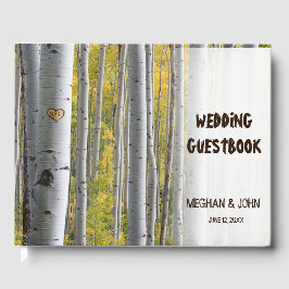 樺の木ツリーハートイニシャルラステック結婚ス ゲストブック