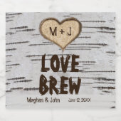樺の木ツリーハートイニシャルラステック結婚ス ビールラベル (シングルラベル)