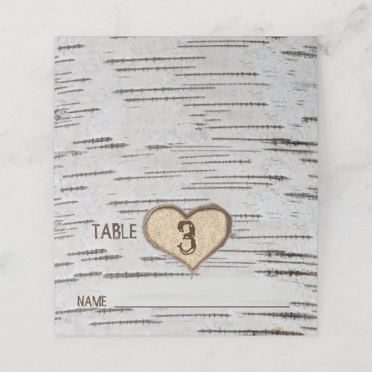 樺の木ツリーハートイニシャルラステック結婚ス プレイスカード (外部開封)