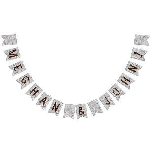 樺の木ツリーハートイニシャルラス結婚ティックのバナー バンティングフラッグ