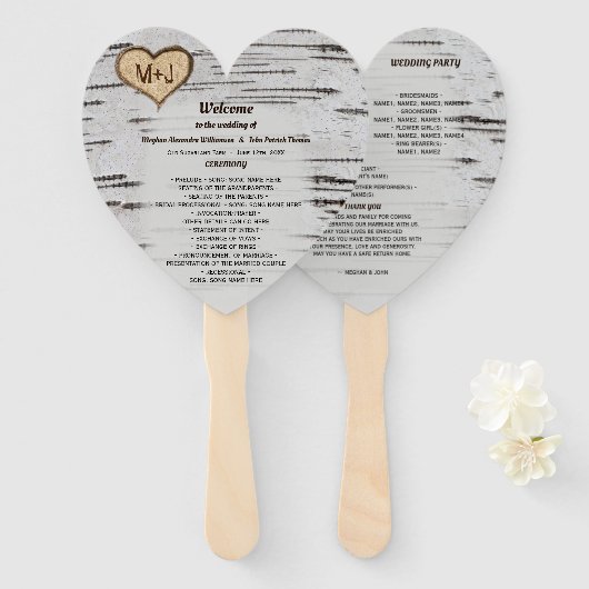 樺の木ツリーハートイニシャル田舎結婚式 ハンドファン (正面&裏面)