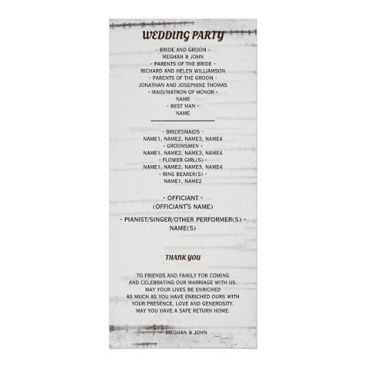 樺の木ツリーハートイニシャル田舎結婚式 ラックカード (裏面)