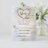 樺の木ツリーハートイニシャル素朴な結婚式RSVPカード 出欠カード (スタンド正面)