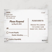 樺の木ツリーハートイニシャル素朴な結婚式RSVP ポストカード (裏面)