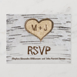 樺の木ツリーハートイニシャル素朴な結婚式RSVP ポストカード