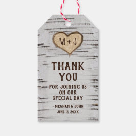樺の木ツリーハートイニシャル結婚rustic's Thank You ギフトタグ