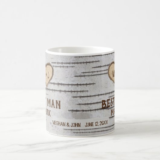 樺の木ツリーハートラス結婚ト花婿介添人 コーヒーマグカップ (中央)