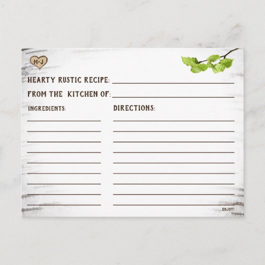 樺の木ツリーハート素朴ブライダルシャワーレシピカード ポストカード (正面)