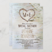 樺の木ツリーハート素朴ブライダルシャワー招待状 招待状 (正面/裏面)
