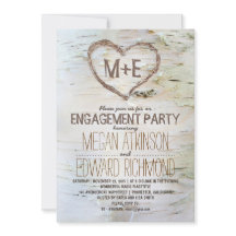 樺の木ツリーハート素朴婚約パーティ招待状