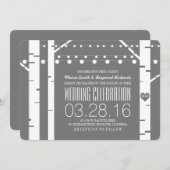 樺の木ツリーハート&ストリングライツウェディングキッズ 招待状 (正面/裏面)