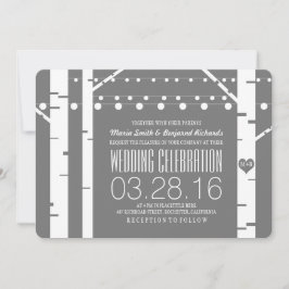 樺の木ツリーハート&ストリングライツウェディングキッズ 招待状