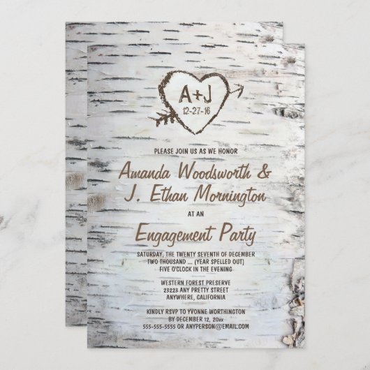 樺の木ツリーバーク婚約パーティ招待状 招待状 (正面/裏面)