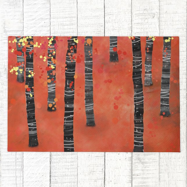 樺の木ツリーフォレストの風景 ドアマット (Birch Tree Forest abstract art doormat)