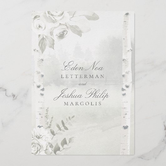 樺の木ツリーフォレストチュパ結婚ス 箔招待状 (裏面)