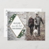 樺の木ツリーボタニカルウェディング日付カードを保存 案内ポストカード (正面/裏面)