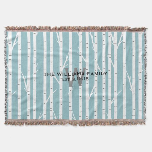 樺の木ツリーモノグラムのブランケット スローブランケット (正面)