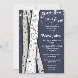 樺の木ツリー夕べトゥインクルライトブライダルシャワー 招待状