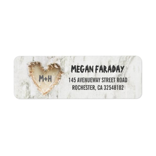 樺の木ツリー彫りハート 素朴 ラベル (正面)