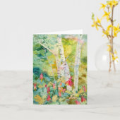 樺の木ツリー折り畳みグリーティングカード カード (黄色い花)