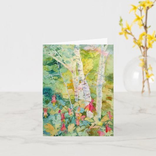 樺の木ツリー折り畳みグリーティングカード カード (黄色い花)
