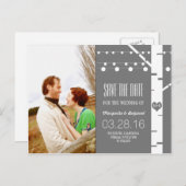 樺の木ツリー文字列lights photo save date 案内ポストカード (正面/裏面)