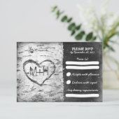 樺の木ツリー素朴な結婚式RSVPカード 出欠カード (スタンド正面)