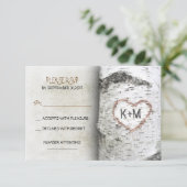 樺の木ツリー素朴ウェディングRSVPカード 出欠カード (スタンド正面)