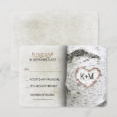 樺の木ツリー素朴ウェディングRSVPカード 出欠カード (正面/裏面)