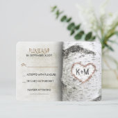 樺の木ツリー素朴ウェディングRSVPカード 出欠カード (スタンド正面)