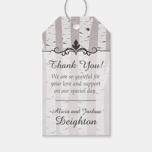 樺の木ツリー素朴ウッド自然結婚ズサンキュー ギフトタグ (正面)