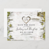 樺の木ツリー素朴ハート保存日付 案内ポストカード (正面/裏面)