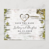 樺の木ツリー素朴ハート保存日付 案内ポストカード (正面)