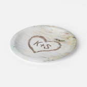 樺の木ツリー素朴ハート結婚 ペーパープレート (アングル)