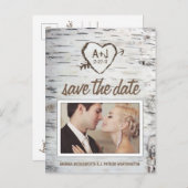 樺の木ツリー素朴バークウェディング日付カードを保存 案内ポストカード (正面/裏面)