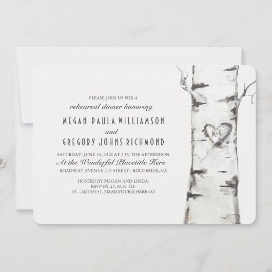樺の木ツリー素朴リハーサルディナー 招待状 (正面)