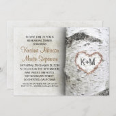 樺の木ツリー素朴リハーサル夕食招待状 招待状 (正面/裏面)