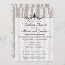 樺の木ツリー素朴自然ウェディングシャワー招待状