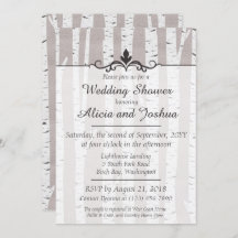 樺の木ツリー素朴自然ウェディングシャワー招待状