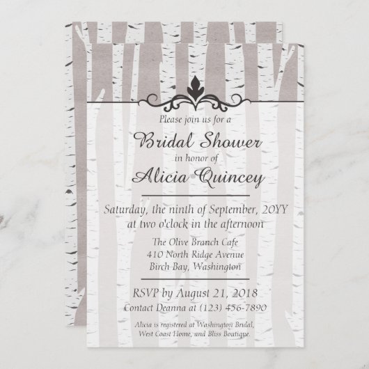 樺の木ツリー素朴自然ブライダルシャワー招待 招待状 (正面/裏面)