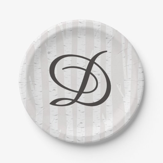 樺の木ツリー素朴自然モノグラ結婚ムズケーキ ペーパープレート (正面)