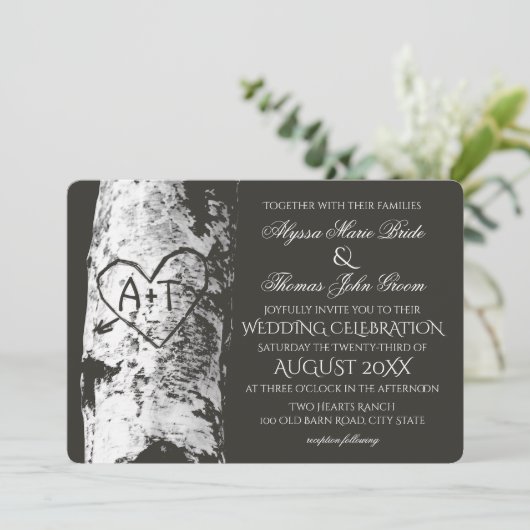 樺の木ツリー結婚と彫りハート初期化 招待状 (スタンド正面)