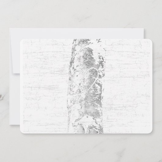 樺の木ツリー結婚と彫りハート初期化 招待状 (裏面)