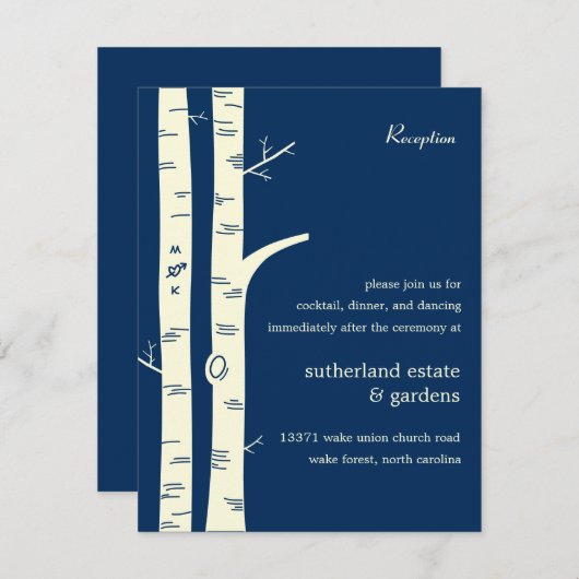 樺の木ツリー結婚披露宴カード-海軍 エンクロージャーカード (正面/裏面)