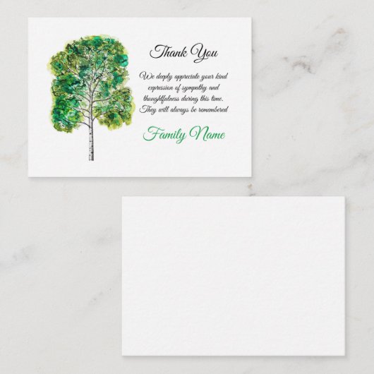 樺の木ツリー自然の葬儀後のサンキューカード ノートカード (正面/裏面)