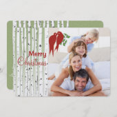 樺の木ツリー赤い愛の鳥メリークリスマス シーズンカード (正面/裏面)