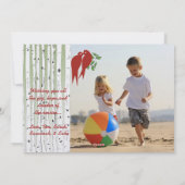 樺の木ツリー赤い愛の鳥メリークリスマス シーズンカード (裏面)