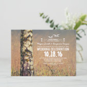 樺の木ツリー&ハート素朴な結婚式の招待 招待状 (スタンド正面)